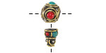 Nepalese Brass w/ Turquoise & Coral Guru Bead 10x21mm