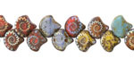 Czech Glass Laser Etched Ammonite on Matte Opaque Mix Picasso AB 2-Hole Ginkgo Leaf 7.5mm