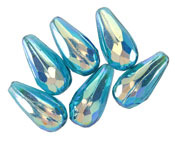 Czech Glass Teal AB Faceted Melon Teardrop 23x11mm