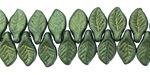 Czech Glass Metallic Green w/ Gold Leaf Drop 6x12mm