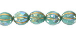 Czech Glass Turquoise AB w/ Gold Faceted Melon Round 10mm