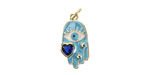 18k Gold (plated) Light Blue Enamel Hamsa Hand w/ Dark Blue Heart Focal 9.5x19mm