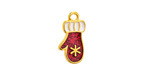 24K Gold (plated) Enamel Mitten w/ Snowflake Focal 9.5x18.5mm