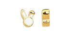 24K Gold (plated) White Enamel Cute Bunny Head Bead 9x12mm