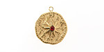 14K Gold (plated) Stainless Steel Star w/ Garnet Crystal Coin Focal 16.5x19mm