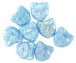 Czech Glass Turquoise AB Cat Head 12mm