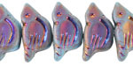 Czech Glass Matte Sky Blue Rainbow w/ Metallic Peacock Bird 11x22mm