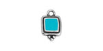 Antique Silver (plated) Turquoise Enamel Beaded Square Focal 10x16mm