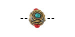 Nepalese Brass w/ Dots & Double Ringed Turquoise & Coral Dots Cube 10-11x14mm