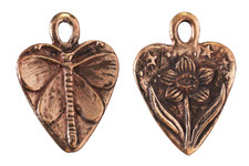 Green Girl Bronze DragonMoth Flower Heart Pendant 31x43mm