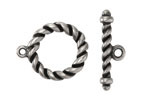 Antique Silver Finish Roped Toggle Clasp 24x19mm, 27mm Bar