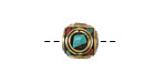 Nepalese Brass Double Ringed Turquoise & Coral Mosaic Cube 10-11mm