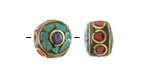 Nepalese Brass w/ Lapis, Turquoise & Coral Mosaic Eye Coin Bead 18x8mm