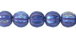 Czech Glass Pacific Blue AB w/ Purple Faceted Melon Round 10mm
