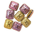 Czech Glass Metallic Pink & Gold Ornamental Rectangle 11x12mm