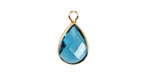 Pacific Blue Crystal Teardrop in Gold Finish Bezel 10.5x18mm