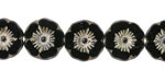 Czech Glass Jet w/ Platinum Hibiscus Coin 12mm