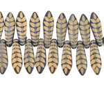 Czech Glass Laser Etched Leaf on Matte Bisque w/ Iris Blue Finish Dagger 5x16mm