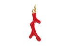 Red Coral Branch Enamel w/ Gold Finish Charm 8x23mm