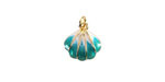 18k Gold (plated) White & Turquoise Enamel Scallop Shell Focal 12x12.5mm