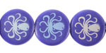 Czech Glass Laser Etched Octopus on Matte Indigo AB Coin 17mm