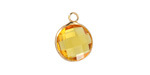 Yellow Crystal Round Drop in Gold Finish Bezel 12.8x16.5mm