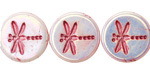 Czech Glass White AB w/ Metallic Pink Dragonfly Coin 17mm