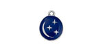Antique Silver (plated) Cobalt Enamel Crescent Moon & Stars Oval Focal 12x16mm