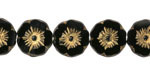 Czech Glass Jet w/ Gold Hibiscus Coin 12mm