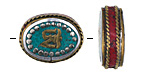 Nepalese White Brass & Brass "Om" Oval Coin Bead w/ Turquoise & Coral 20-22x16-18mm