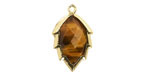 Tiger Eye Faceted Puff Leaf Focal w/ Gold Finish 14x22mm