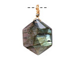 Labradorite w/ Gold Finish Faceted Hexagon Wire Wrapped Pendant 20x25mm
