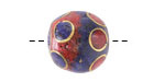 Nepalese Coral & Lapis w/ Brass Dots Round Bead 17-19mm