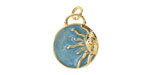 Lake Blue Marbled Enamel w/ Gold Finish Sunrays Charm Pendant 15x18.5mm