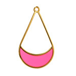 24K Gold (Plated) Transparent Paradise Pink Resin Openwork Teardrop Focal 24x42mm