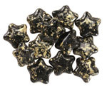 Czech Glass Jet w/ Gold Wash Star 12mm