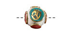 Nepalese White Shell & Brass w/ Om on a Turquoise Center Round Bead 18x17mm