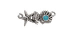 Antique Silver (plated) Aqua Enamel Sea Elements Focal Link 26x11mm
