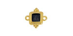 24K Gold (plated) Jet Pearl Enamel Beaded Square Focal Link 15x14.5mm