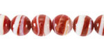 Brick Red & White Swirl Lampwork Glass Round 10mm