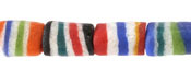 African Glass (Krobo) Multi Color Stripes Powder Glass 4-Sided Beads 15-17x11mm