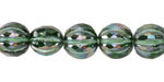 Czech Glass Emerald w/ Iris Brown Luster & Metallic Green Faceted Melon Round 10mm