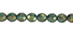 Czech Glass Emerald w/ Gold Luster Fire Polished Round 8mm