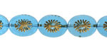 Czech Glass Aquamarine w/ Gold Oval Star Window 14x10mm