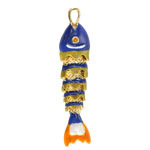 18k Gold (plated) Blue, Mustard, & Orange Enamel Articulated Fish Focal 10.5x46mm