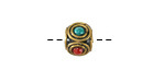 Nepalese Brass Double Ringed Turquoise & Coral Cube 9x10mm