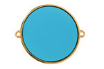 24K Gold (Plated) Transparent Turquoise Resin Round Focal Link 33x30mm