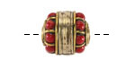 Nepalese Brass Bands w/ Coral Dots Large Barrel Bead 17-18x16mm