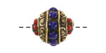 Nepalese Brass w/ Bands of Coral & Lapis Dots Rice 17mm
