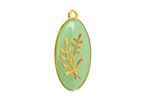 24K Gold (Plated) Sweet Mint Enamel w/ Gold Floral Design Focal 13x27mm